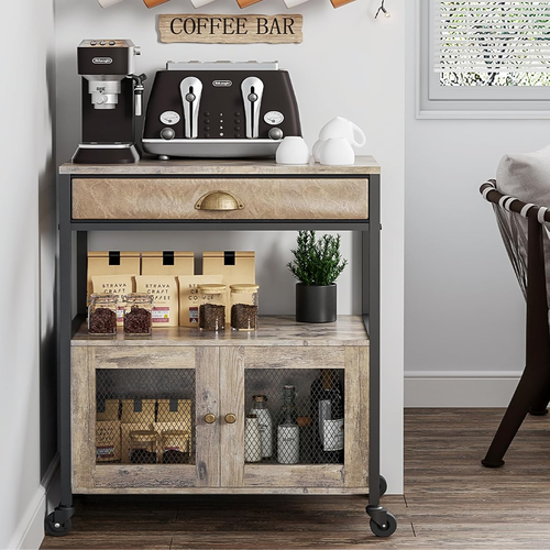 Coffee Bar Cabinet,3 Tiers Kitchen Coffee Cart with Drawer for The Home, Mova... - Picture 11 of 12