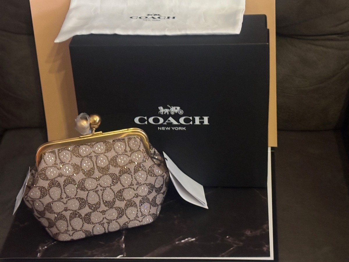 Coach Kisslock Frame Bag 16 Crystal Signature Jacquard CCC53 w Box