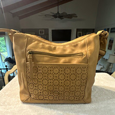 Bueno Beige Shoulder Bag Cutout Front Pocket Zip, Detachable Crossbody Strap