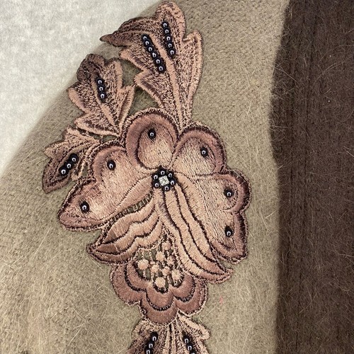 Waj Cardigan Womens M/L Gray Open Long Embroidered Beaded Floral Angora - Picture 6 of 18
