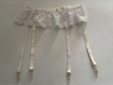 VINTAGE CHRISTIAN DIOR Garter Belt White Lace W/Ivory Garters One Size