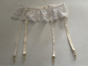 VINTAGE CHRISTIAN DIOR Garter Belt White Lace W/Ivory Garters One Size