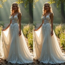 Vintage White Ivory Wedding Dresses with Straps Bohemian A Line Bridal Gowns
