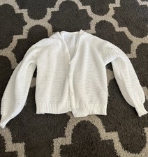 Womens White Solid Knit Button Front V-Neck L...