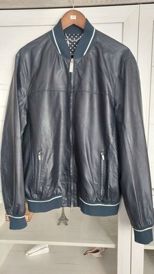 Men Hettabretz Bomber Jacket Navy Leather 44