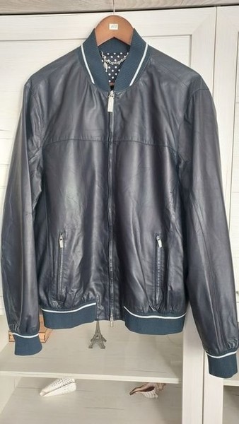 Men Hettabretz Bomber Jacket Navy Leather 44