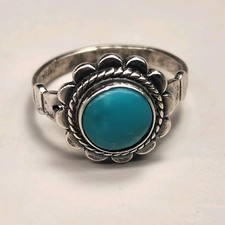 Vintage Native American Navajo 925 Sterling Silver Blue Turquoise Ring Size 5.75