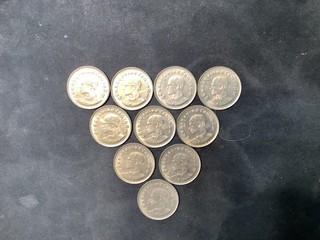Thailand BE2515 (1972) Baht UNC Dealer Lot 10 Coin Lot. 11543