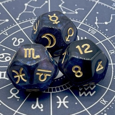 RPG-Würfel-Zodiac-Set mit 3 zwölfseitigen Würfeln (D12) zur Wahrsagerei