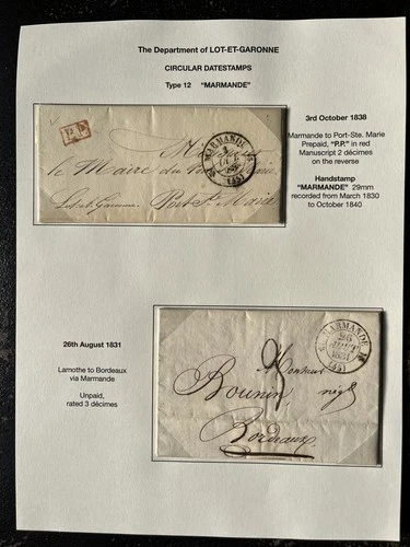 2 French Covers 1831 1838 Postal History Marmande postmark Lot et Garonne France