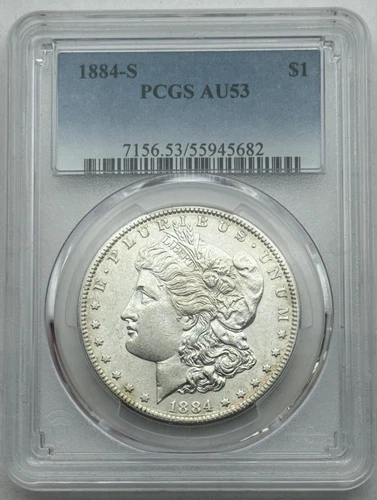1884-S Morgan Silver Dollar, PCGS AU53, San Francisco Mint Coin.