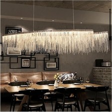 Rectangle Silver Waterfall Chains Ceiling Pendant Light Fitting Chandelier 110cm