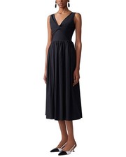 Carolina Herrera Gathered V-Neck Midi Dress Women's Black 2