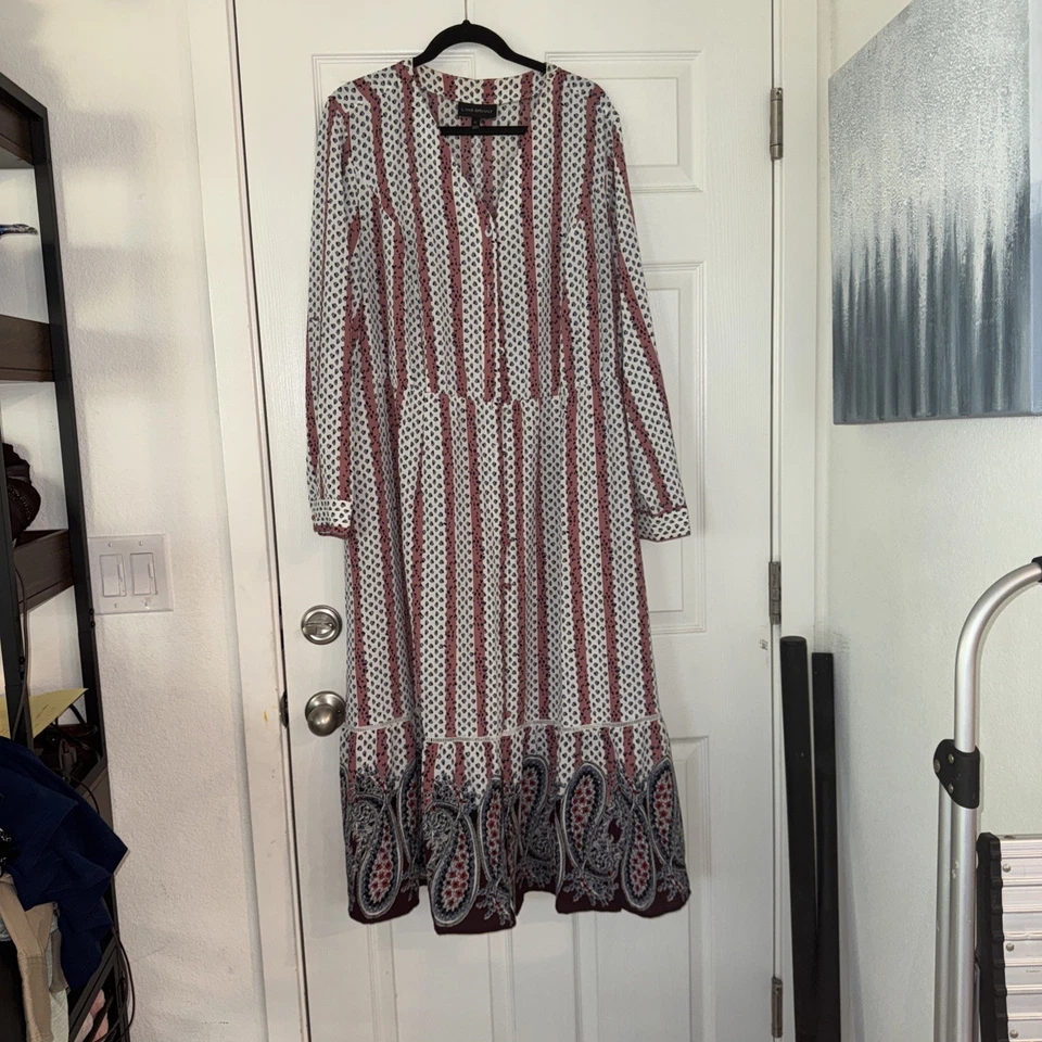 Maxi Vestido Lane Bryant Cachemira Estampado Mixto Talla 22 Rayas Manga Larga Bolsillos Foto 2 de 4