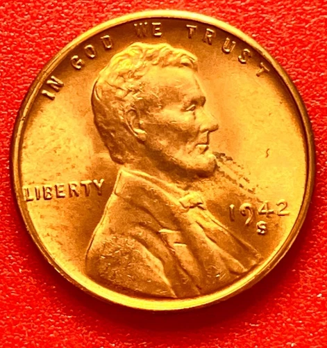 1942-S Lincoln Wheat Cent Penny GEM RED BU From an Original Bank Roll