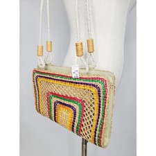Borsa a tracolla in paglia anni 70 tessuto arcobaleno rattan borsa in paglia anni 70