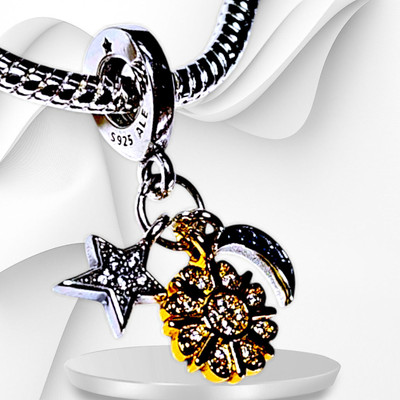 PANDORA Two-tone Celestial Triple Dangle Charm #762676C01 | eBay
