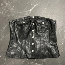 Strapless Faux Leather Button Front Bustier Size XL