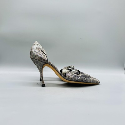 Manolo Blahnik Shoes Womens 9.5 Gray Leather D'Orsay Animal Print