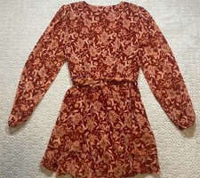 MINKPINK Floral Long Sleeve Ruffle Mini Dress Size Large
