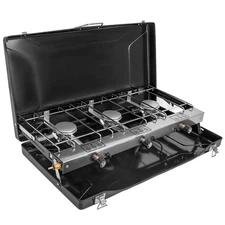 Camping Stove, 3 Burner Propane Portable Camp Stove with Regulator, Push-Butt...