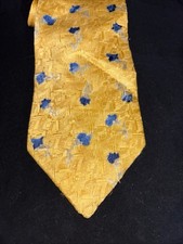 Geoffrey Beene Neck Tie Yellow Blue Floral Design Pattern Silk USA Made 4"x58"