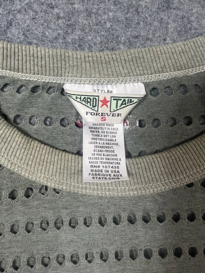 Hard Tail Forever Perforated Long Sleeve Top Striped Sleeve Gray Olive Women’s S - Image 2 of 4