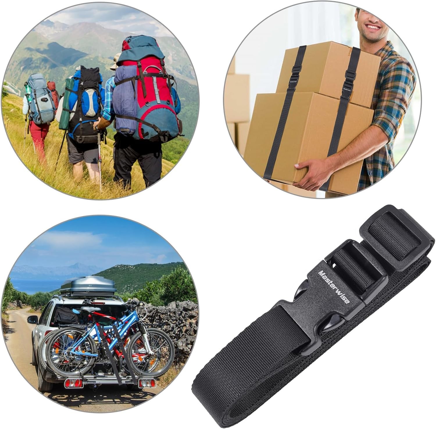 Buckle Straps with Clips, Adjustable Nylon 6’x1, Black 