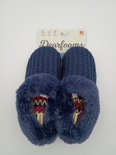 NWT Dearfoams Memory Foam Navy Metallic Slippers Knit Faux Fur Women's XL 11-12