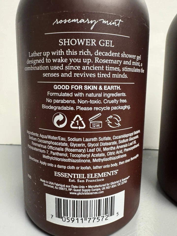 2 PACK Essentiel Elements Treatment Shower Gel Body Wash ROSEMARY MINT 12oz Pump - Image 4 of 4