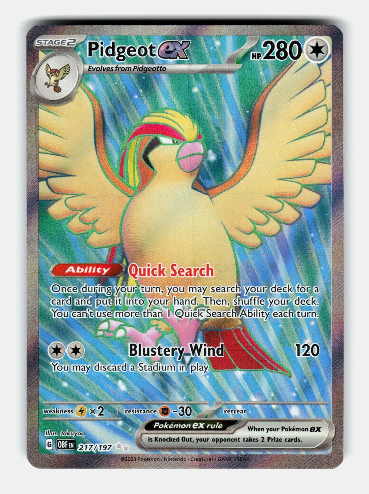 Pidgeot ex 217/197 Ultra Rare Obsidian Flames Pokemon Holo Near Mint