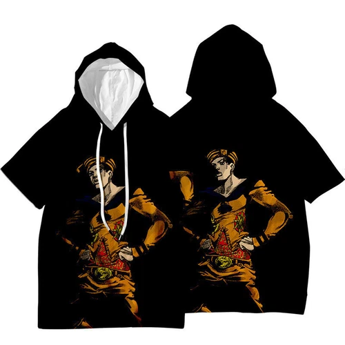 JoJo's Bizarre Adventure Jotaro Kujo Short Sleeve Hoodie Shirt Thin Material