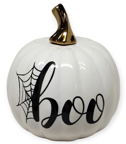 Halloween White Ceramic Boo Pumpkin Cobweb Spooky | eBay