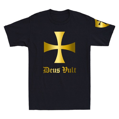 Deus Vult Knights Templar Cross Shirt Crusader Golden Print Novelty Mens T-Shirt - Picture 3 of 9