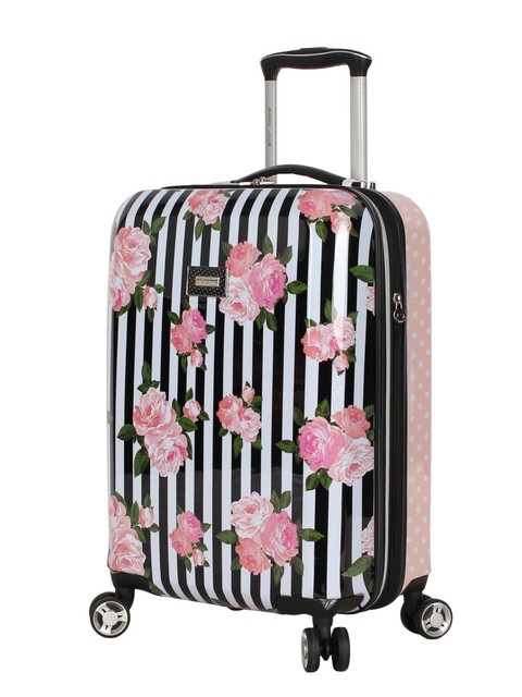 Spinner Suitcase Luggage Stripe Roses 
