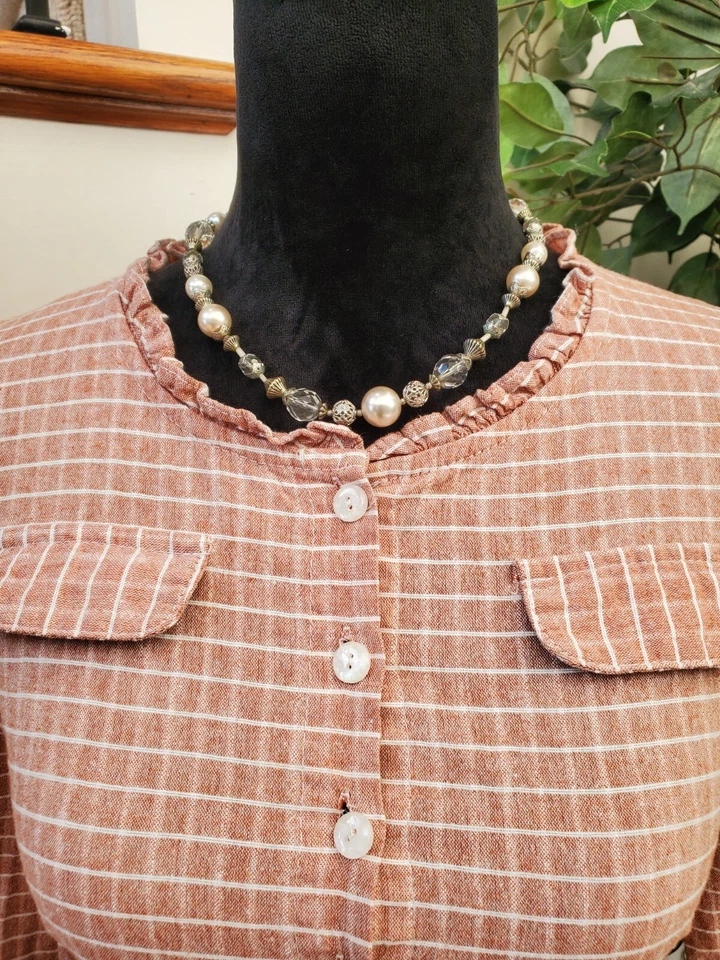 Manipulation Ruth Womens Orange White Striped Button Front Sheath Dress Size M - Image 2 of 4