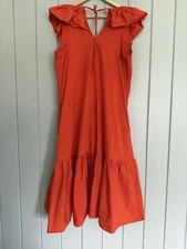 Whit Two Anthropologie Dress M Medium Orange Ruffle Neck Tiered Midi