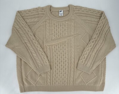 Nike Sweater Men's XXXL Sportswear Life Cable Knit Rattan Cream Wool Swoosh Logo