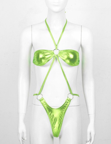 Women's Metallic G-String Slingshot Weeny Teddy Bodysuit Micro Bikini Swimwear - Picture 188 of 227
