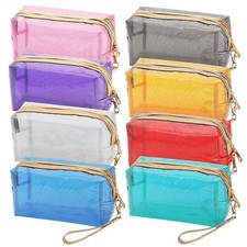 Lyellfe 8 Pack Waterproof Cosmetic Bags, PVC Glitter Iridescent Makeup Bags W...