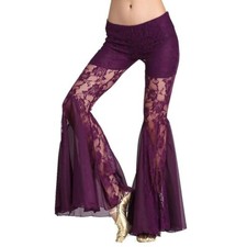 Women Lady Belly Dance Pants Lace Fishtail Flared Trousers Ballroom Bottoms