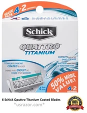 6 Schick Quattro Titanium Diamond Cartridges Razor Blades Refill fit Trimmer 8-2