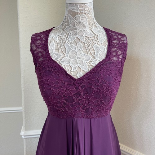 Mori Lee | by Madeline Gardner Chiffon Embroidered Bridesmaid Dress in Plum Sz.6 - Picture 5 of 11