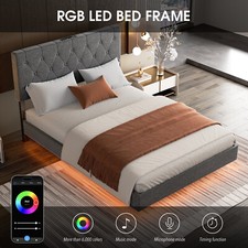 OYAJIA Floating Bed Frame Double Size with Smart LED Lights and Charging Station