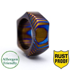 Customized Timascus Handmade Mens engagement Faceted Ring Titanium Damascus Band