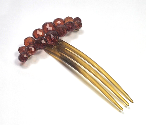 Antique Edwardian Era Hinged Faceted Faux Amber Glass Bakelite Hair Comb