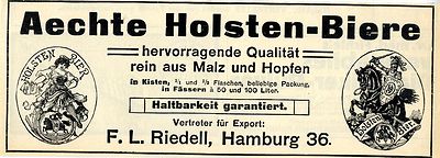 Aechte Holsten- Biere F. L. Riedell, Hamburg Fabrikmarken Histor. Werbung 1912