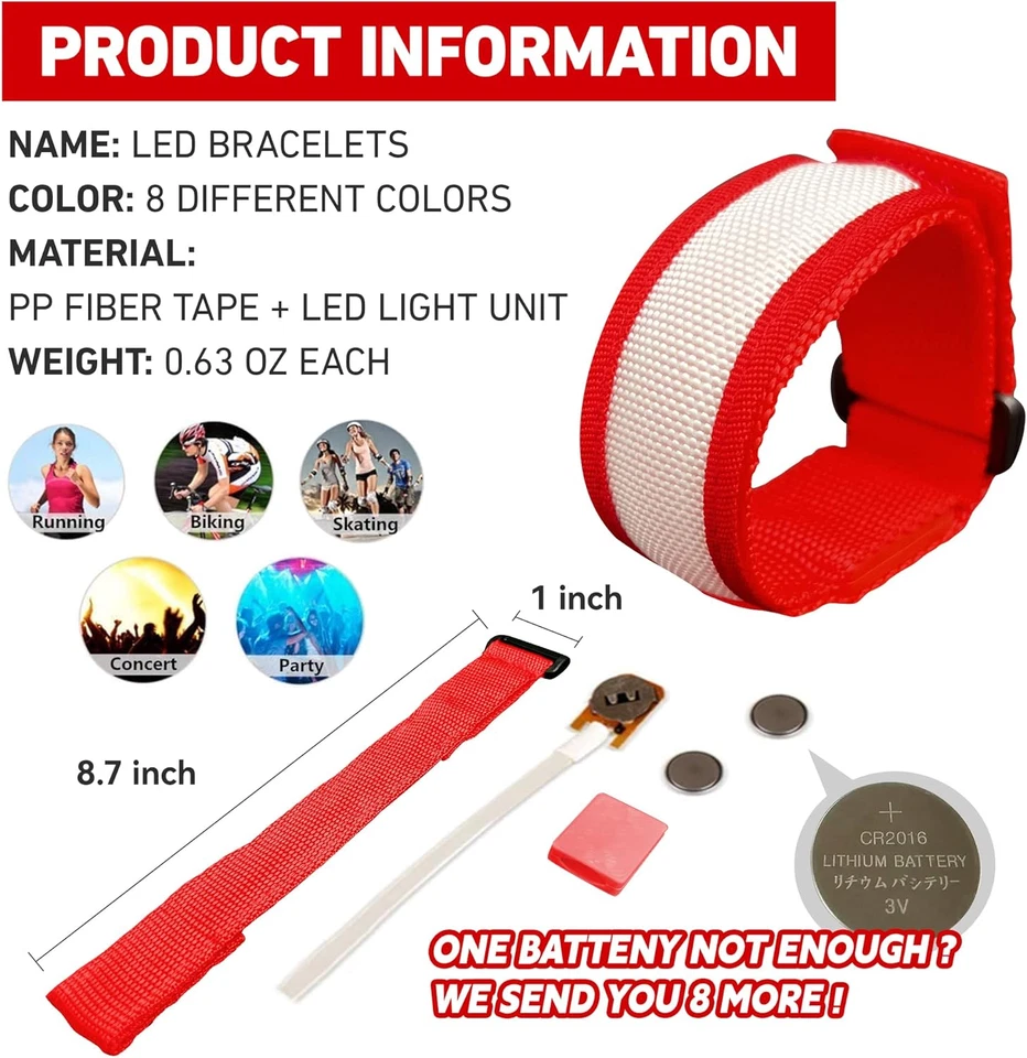 8 PIEZAS Pulseras LED Rosa Brillo - Perfectas para Halloween, Fiestas y Raves Foto 3 de 4
