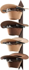 Cowboy Hat Rack Holder Wall Mount Holds up to 4 Hats Wooden Western Rustic Metal
