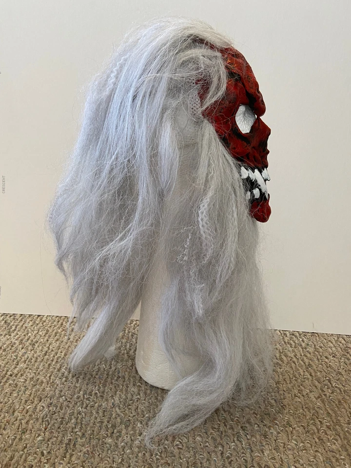 Scary Red Face Ghoul Devil Skeleton Adult Pullover Mask Hair Halloween Costume - Image 3 of 4